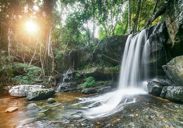 Kbal Spean in Siem Reap, Cambodia. Beautiful nature lsndscape with waterfall in jungles