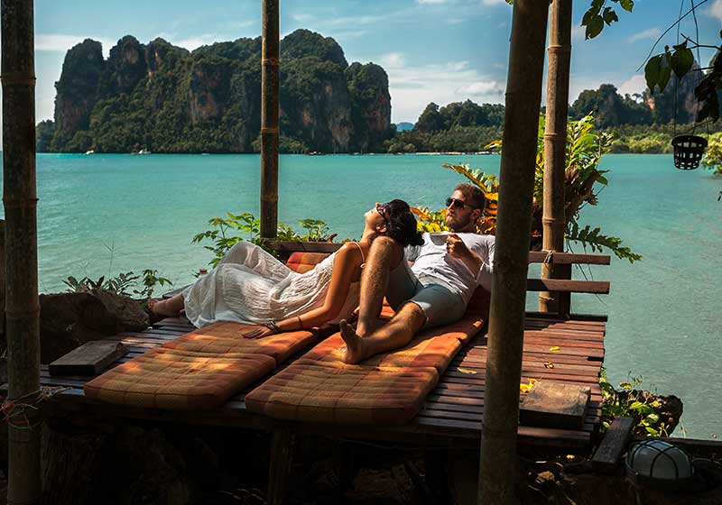Couple in love on an island off the coast